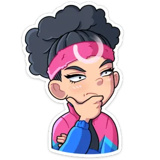 🤔 sticker, person, thinking, cartoon, pink, blue telegram sticker