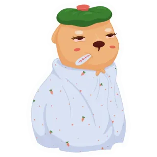 🤒 sakit, anjing, kartun, imut, sakit, termometer, kompres es telegram sticker