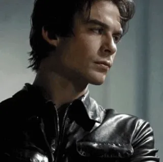 😒 Damon Salvatore The Vampire Diaries vampiro, chaqueta de cuero, melancólico, serie de TV, Ian Somerhalder telegram sticker