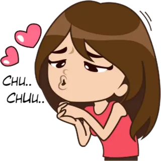 😗 Мультфильм, Девушка, Сердечки, Любовь, Милый telegram sticker