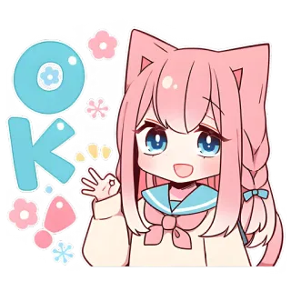 👍 OK Anime, Słodkie, Dziewczyna, Kawaii, Ok, Kocie uszy telegram sticker