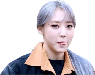 😛 kobieta, koreański, język, siwe włosy, portret, K-pop telegram sticker