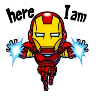 😀 Iron Man here I am marvel, superhero, iron man, character, avengers, comic book whatsapp sticker