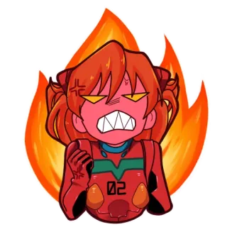 😡 Asuka Langley Sohryu Neon Genesis Evangelion Anime, Wütend, Feuer, Rot, Charakter, Manga telegram sticker