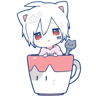 🍺 chibi, anime, cat, kawaii, sticker, cute, cup, catboy whatsapp sticker