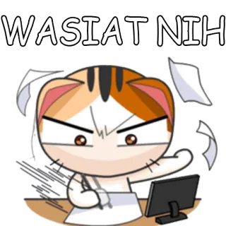 ✉ WASIAT NIH gato, bravo, papéis, trabalho, escritório, computador telegram sticker