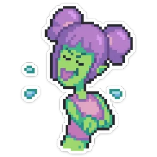 😝 Pixel Art, Cartoon, Mädchen, Grüne Haut, Lila Haare, Süß, Fantasy whatsapp sticker