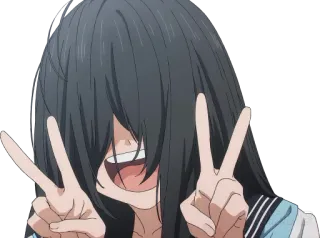 ✌ Anime, Ragazza, Segno di pace, Carino, Felice whatsapp sticker