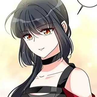 👍 애니메이션, 여자, 갈색 머리, 초커, 드레스, 미소, 만화 telegram sticker