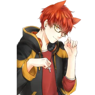 😏 707 Mystic Messenger anime, cat ears, glasses, mystic messenger, 707 telegram sticker