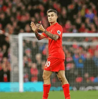 👏 fútbol, jugador, deporte, uniforme rojo, atleta, coutinho telegram sticker
