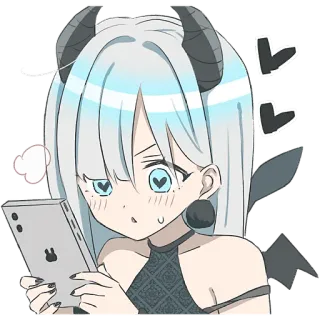 😍 Anime meisje, Sticker, Schattig, Duivel, Hoorns, Hartjes ogen, Telefoon telegram sticker