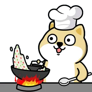 ✳️ dog, cooking, chef, food, cute, cartoon, funny telegram sticker