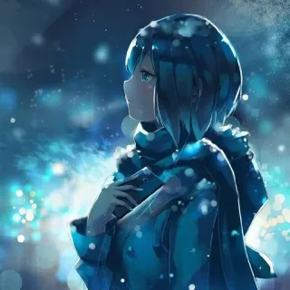 🌨 Anime, Mädchen, Blau, Schal, Winter, Schnee whatsapp sticker