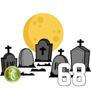 6️⃣ 68 cementerio, luna, lápidas, halloween, rip, número telegram sticker