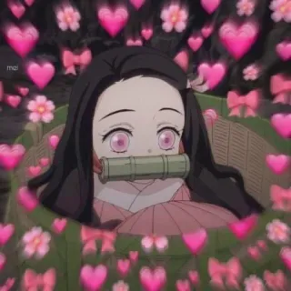 💞 Nezuko Kamado Demon Slayer 애니메이션, 네즈코, 귀멸의 칼날, 카와이, 귀여운, 하트, 만화 telegram sticker
