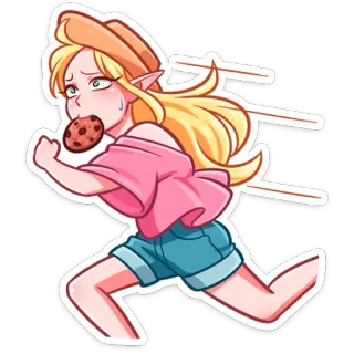 ⏺ correr, galleta, rubia, dibujos animados, elfo, lindo telegram sticker