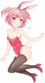 💕 Natsuki Doki Doki Literature Club! Anime, Manga, Królik, Króliczek, Kostium, Różowe włosy, DDLC, Doki Doki Literature Club telegram sticker