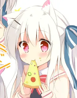 🍕 Аниме, Девушка-кошка, Неко, Пицца, Милый, Каваий whatsapp sticker