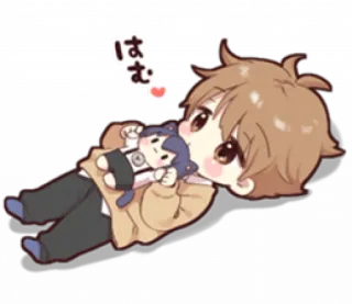 🏫 はむ Chibi, Dễ thương, Hoạt hình, Anime, Nằm, Búp bê telegram sticker