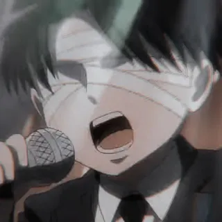 ☕ Levi Ackerman Attack on Titan levi, attack on titan, anime, injured, bandages, singing, microphone telegram sticker