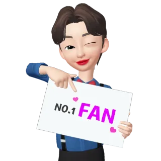 💪 NO.1 FAN fan, número uno, corazones, dibujos animados, guiño, hincha telegram sticker