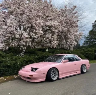 🌸 auto, auto rosa, Nissan, auto sportiva, automobile, veicolo telegram sticker