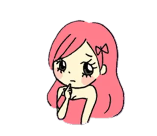 😕 Mädchen, Cartoon, niedlich, rosa, denken, Schleife telegram sticker