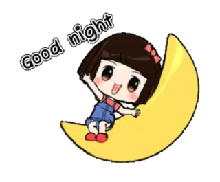 🌙 good night gute Nacht, Mond, Cartoon, Mädchen, süß, schläfrig, Gruß telegram sticker