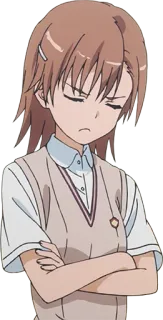 😔 Misaka Mikoto A Certain Scientific Railgun อนิเมะ, ผู้หญิง, ชุดนักเรียน, กอดอก, มิซากะ มิโคโตะ, Toaru Kagaku no Railgun telegram sticker