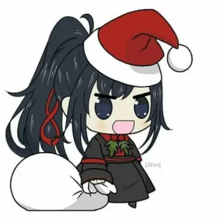 🎅 noël, animé, chibi, bonnet de père noël, personnage, kawaii, mignon whatsapp sticker