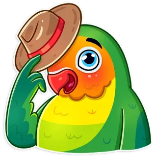 👋 앵무새, 새, 동물, 모자, 귀여운, 만화 telegram sticker
