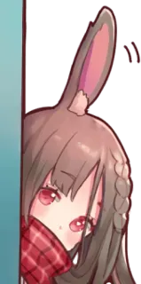👀 Аниме, Девушка, Милый, Кролик, Подглядывает whatsapp sticker