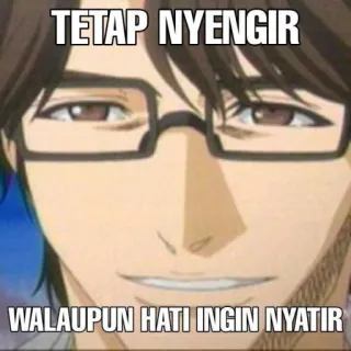 🗿 TETAP NYENGIR
WALALUPUN HATI INGIN NYATIR meme, engraçado, retrato, anime, expressão telegram sticker