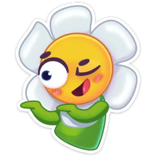 😉 fleur, emoji, clin d'oeil, dessin animé, joyeux, plante telegram sticker