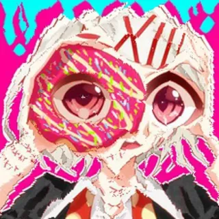 😎 donat, anime, stiker, karakter, kartun, merah muda, makanan telegram sticker