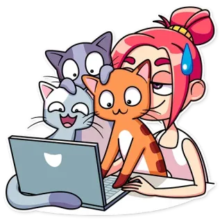 😅 cats, computer, girl, cartoon, kawaii, funny telegram sticker