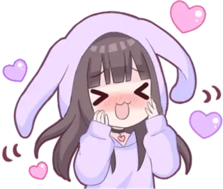 😳 fille anime, kawaii, mignon, lapin, coeurs, dessin animé telegram sticker