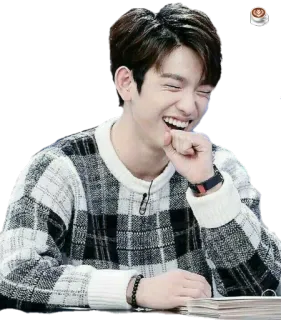 😆 man, laughing, sweater, kpop, person, joyful telegram sticker