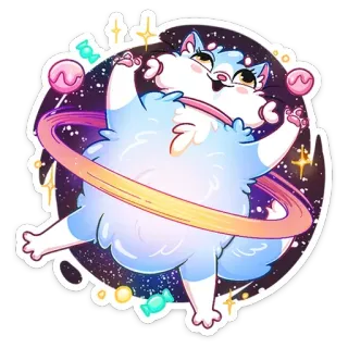 🌏 кот, космос, планета, галактика, милый, мультфильм, звезды whatsapp sticker