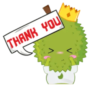 😆 THANK YOU dziękuję, durian, owoce, kawaii, słodkie, korona telegram sticker