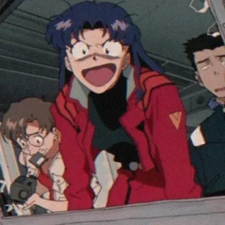 🦋 Misato Katsuragi Neon Genesis Evangelion anime, character, screaming, red jacket, 90s anime telegram sticker