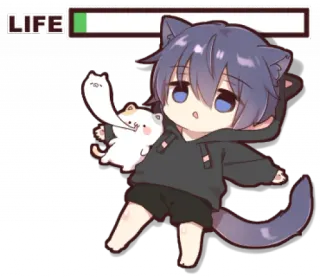 🎱 LIFE Anime, Neko garçon, Mignon, Chibi, Barre de vie, Jeu vidéo telegram sticker