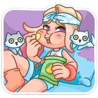 🍿 chat, paresseux, chips, collation, manger, dessin animé telegram sticker
