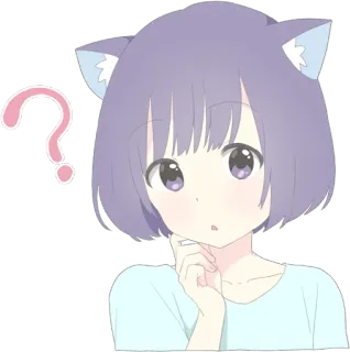 😯 Anime, Kattenoren, Vraagteken, Schattig, Cartoon, Sticker telegram sticker