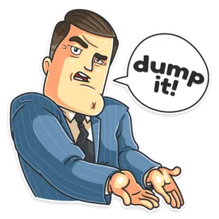 ➖ dump it! Basura, Despedir, Dibujo animado, Hombre, Bocadillo, Traje azul telegram sticker