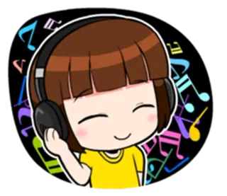 🎧 muzyka, słuchawki, kreskówka, dziewczyna, słuchanie, nuty telegram sticker