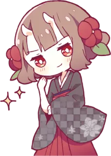 😌 Chibi, Anime, Niedlich, Mädchen, Kimono, Blume, Kawaii whatsapp sticker