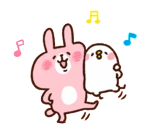 🎶 rabbit, bird, cute, dancing, musical notes, kawaii, happy telegram sticker