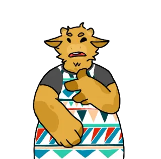 😧 antropomorfo, animale, cartone animato, grembiule, personaggio telegram sticker